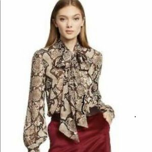 Snake Print Long Sleeve Tie Neck Blouse.